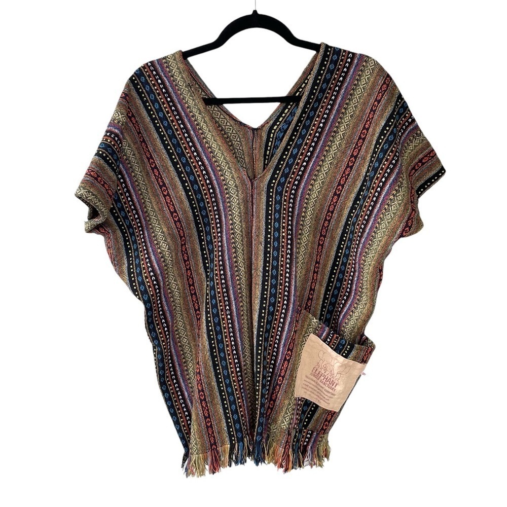 Elephant Jungle Sanctuary Poncho Vest V-Neck Sleeveless Medium